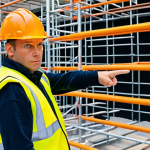 **

A construction site safety coordinator wearing a high-visibility vest, pointing to a safety hazard (e.g., unsecured scaffolding) while instructing workers. Focus on the dynamic environment and the coordinator's proactive role in preventing accidents. Emphasize the "Bouwplaatsveiligheidscoördinator" role.

**